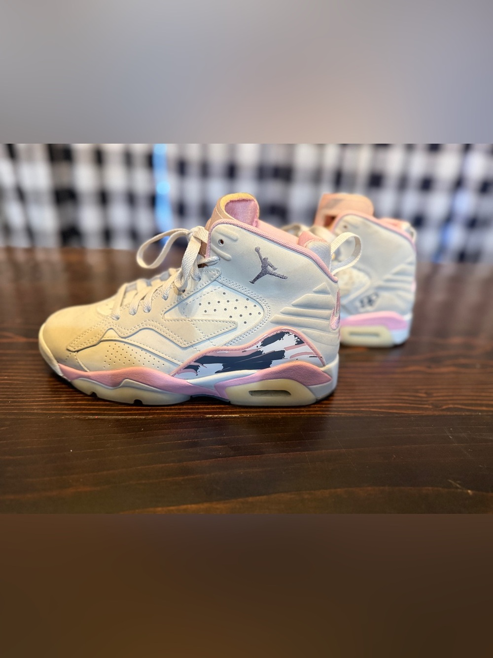 Jordan High-Top Sneakers in White, Pink, and Gray
